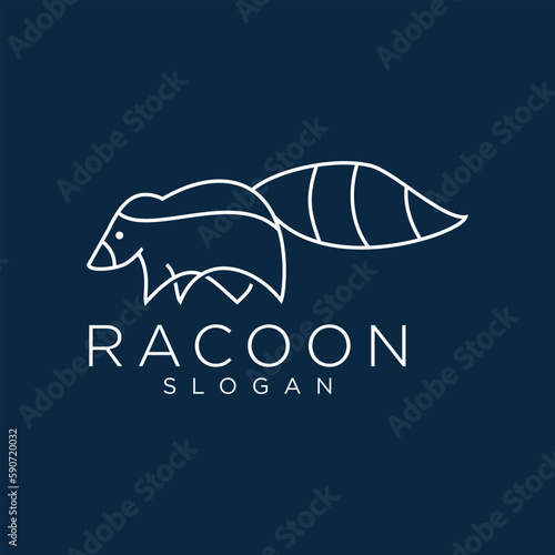 One continuous line of racoon logo design identity