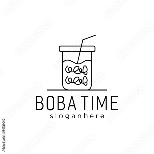 closure Pearl bubble tea logo design template idea