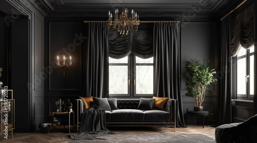 black cornices for curtains, interior design
