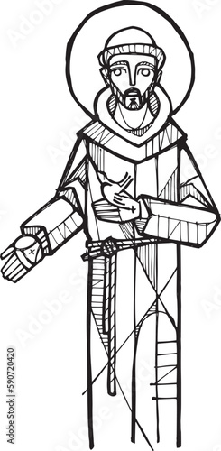 Hand drawn illustration of .Saint Francis of Assisi.