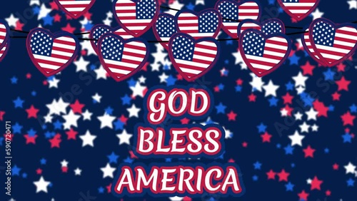 God bless america quote animation with stars and American heart. concept for celebrating national holidays.