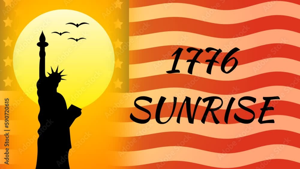 1776 sunrise quote in sunrise time with statue of Liberty, flying birds and transparent national flag. independence day concept. 1776 sunrise quote in sunrise time with statue of Liberty, flying birds and transparent national flag. independence day concept.