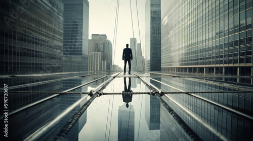 Businessman walking on tightrope between 2 business center buildings © bahadirbermekphoto