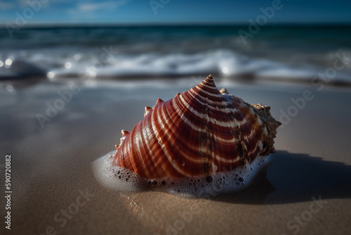 A beautiful seashell on a beach. Generative AI