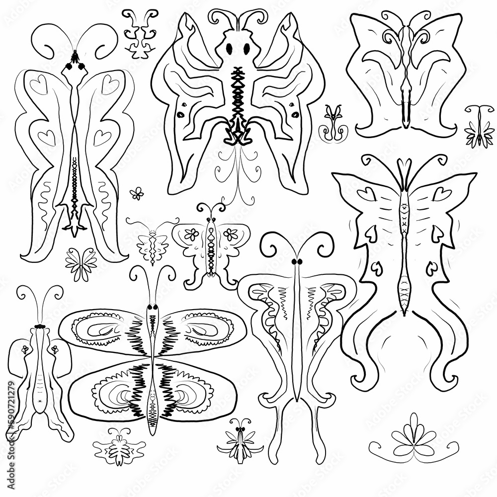 A black and white drawing of various plants and flowers A black and white drawing of various plants and flowers