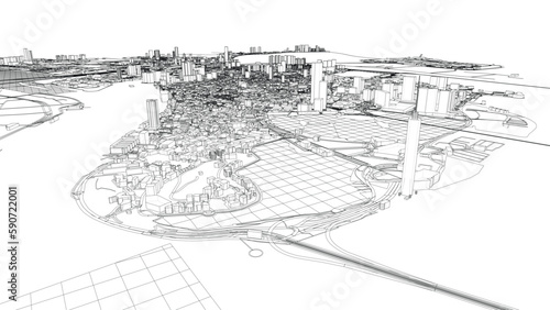 Outline city concept vector. Wire-frame style