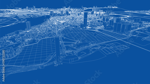 Outline city concept vector. Wire-frame style