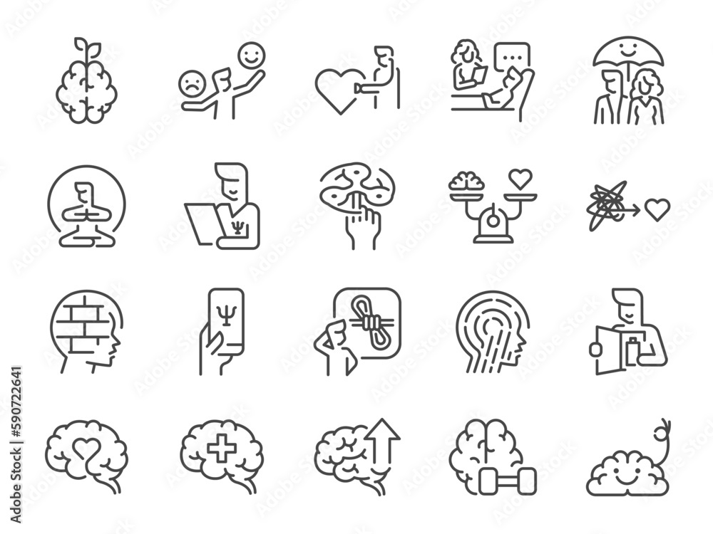 Healthy mental icon set. It included psychology, healthy habits, mind ...