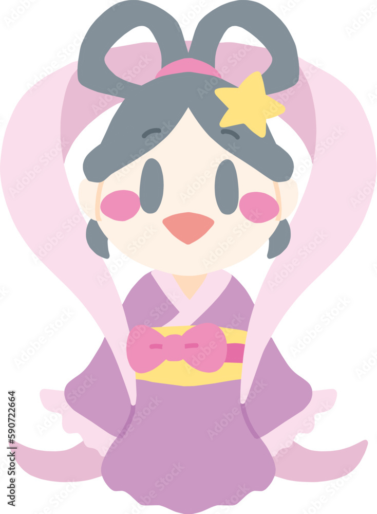 2頭身の織姫の主線なしカラーイラスト 2頭身の織姫の主線なしカラーイラスト