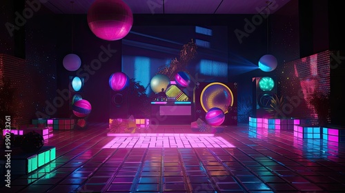 Step back in time to the era of big hair and bright colors with an ultrarealistic 8k disco-themed party. Generated by AI.