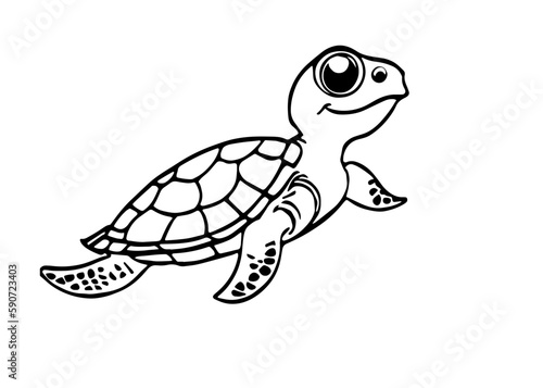 Vector illustration of cute sea turtle on white background.