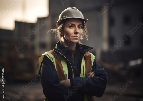 Female construction worker. Generative AI © Jandrie Lombard