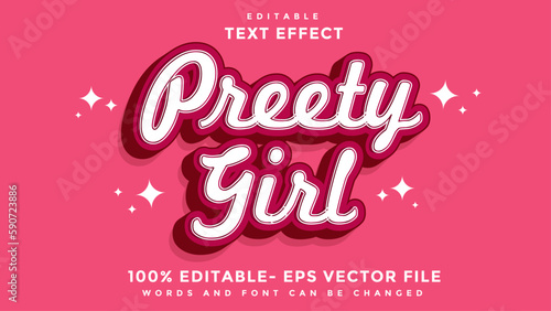 3d Minimal Word Preety Girl Editable Text Effect Design Template, Effect Saved In Graphic Style
