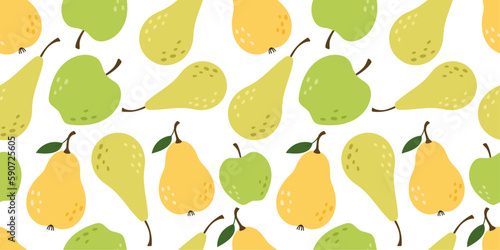 Seamless pattern with apples and pears on a white background