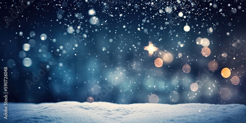 Snow festive Christmas background with soft bokeh blue color, generated AI, generated, AI © dan