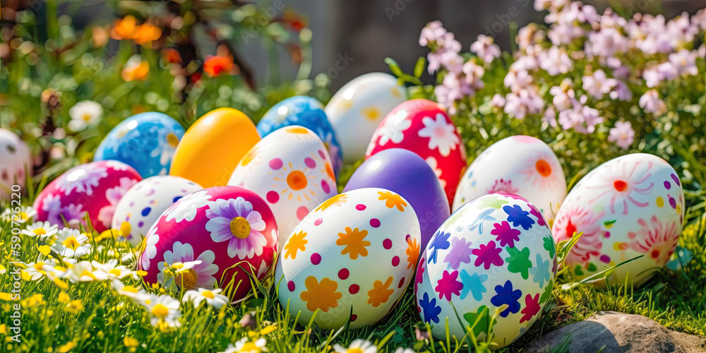 Easter eggs colorful background backdrop festive egg, generated AI, generated, AI