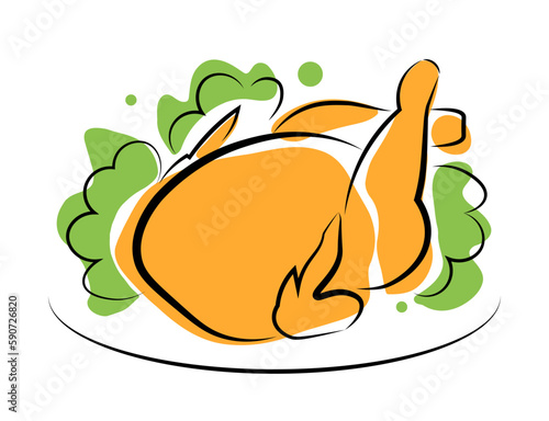 Fried turkey drawing. Fried chicken. Dishes