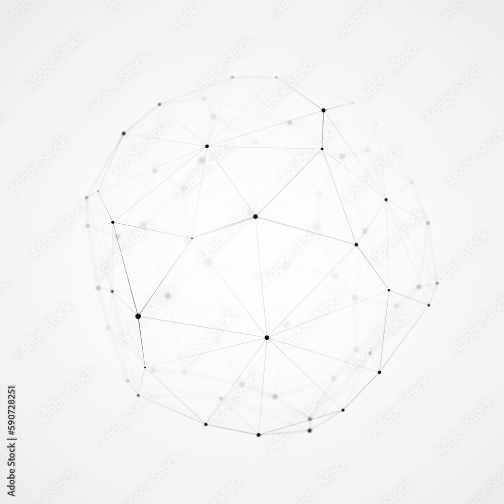 Sphere consisting of dots and lines on a white background. Network connection structure. Big data visualization. 3D rendering.