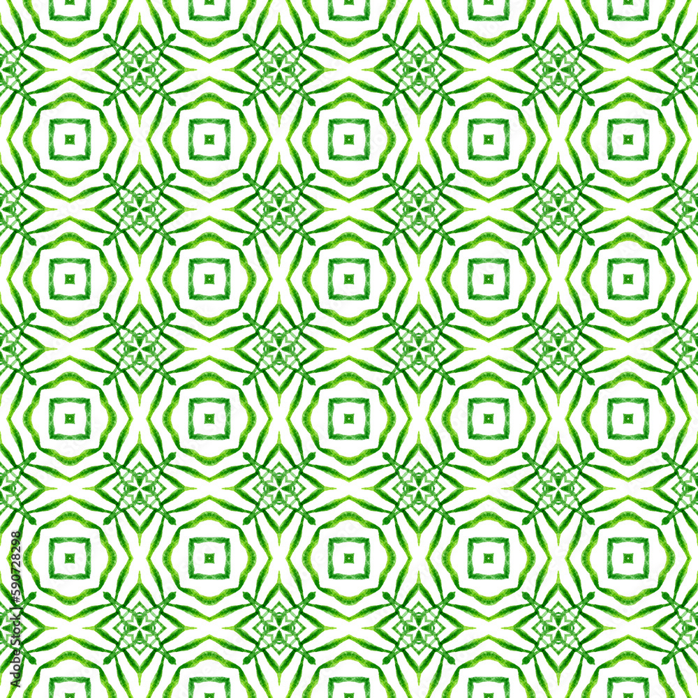 Medallion seamless pattern. Green symmetrical