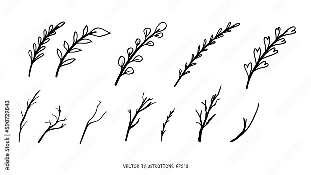 Line drawing minimalist flowers ,hand drawn elements , flat Modern design isolated on white background ,Vector illustration EPS 10