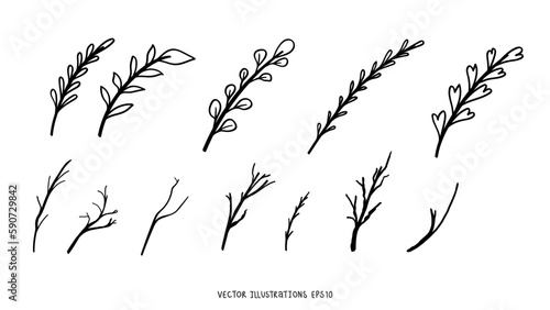 Line drawing minimalist flowers  hand drawn elements   flat Modern design isolated on white background  Vector illustration EPS 10