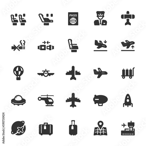Icon set - airplane and airport