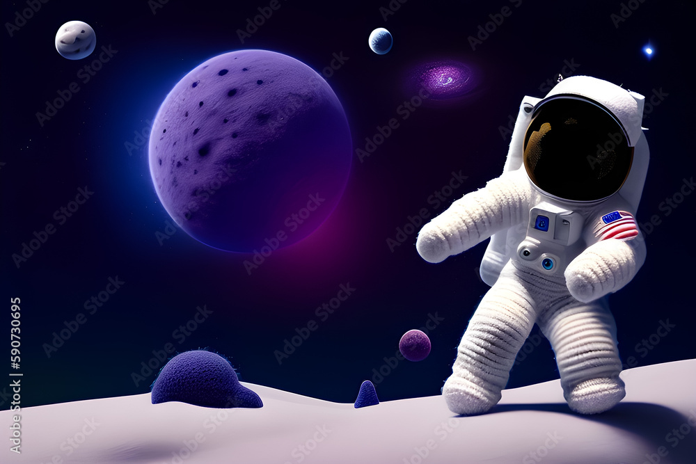 Illustration of cute astronaut in outer space. Toon and woolen fabrics animation movie style. generative ai. Illustration of cute astronaut in outer space. Toon and woolen fabrics animation movie style. generative ai.