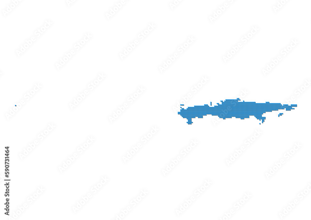 An abstract representation of Russia, vector Russia map made using a mosaic of blue dots with shadows. Illlustration suitable for digital editing and large size prints. 