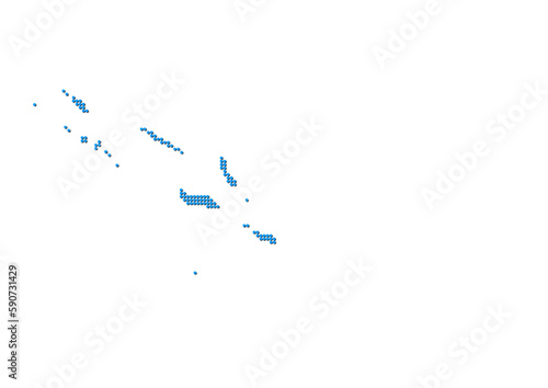 An abstract representation of Solomon Islands, vector Solomon Islands map made using a mosaic of blue dots with shadows. Illlustration suitable for digital editing and large size prints. 