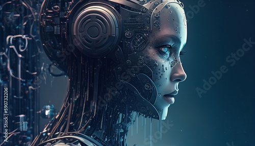 Robot woman of the future with artificial intelligence by Generative AI
