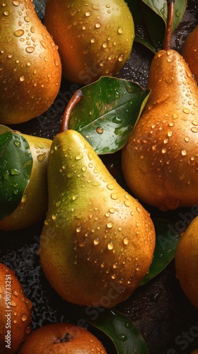 Pears, adorned with glisten...