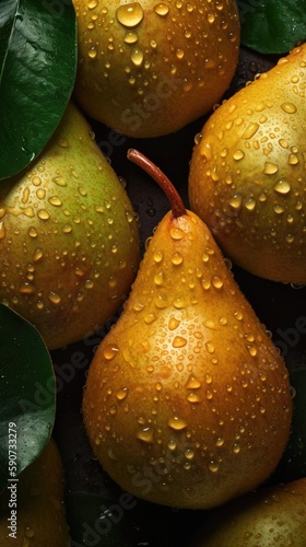 Pears, adorned with glisten...
