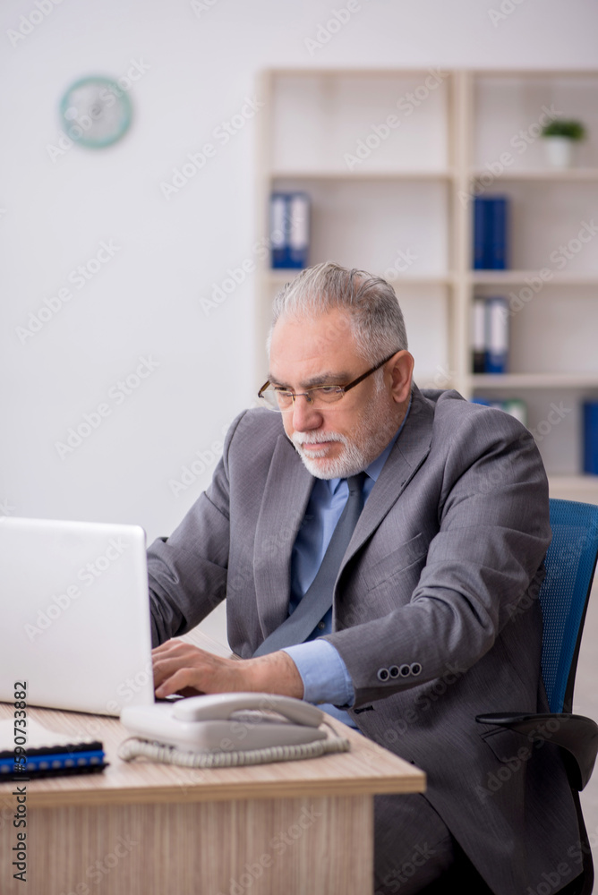 Old male employee working in the office Old male employee working in the office