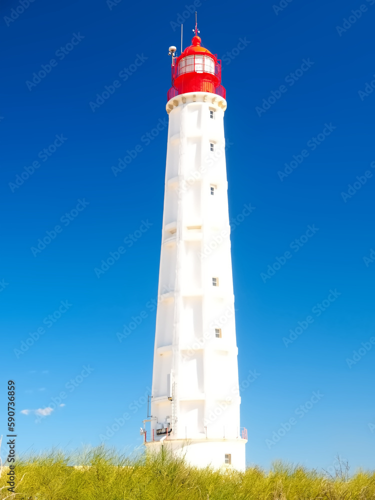 lighthouse Santa Maria of Farol Island at the Algarve coast of Portugal