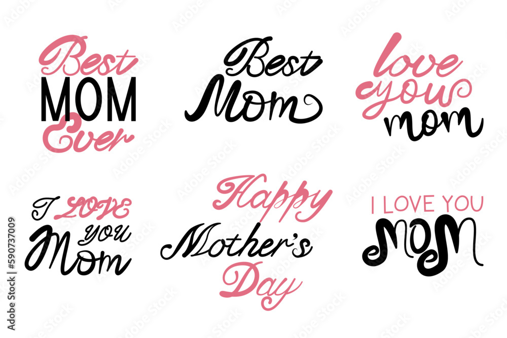 Set of Mother's day Calligraphy. Decorative lettering collection for happy mother's day. Set of Mother's day Calligraphy. Decorative lettering collection for happy mother's day.