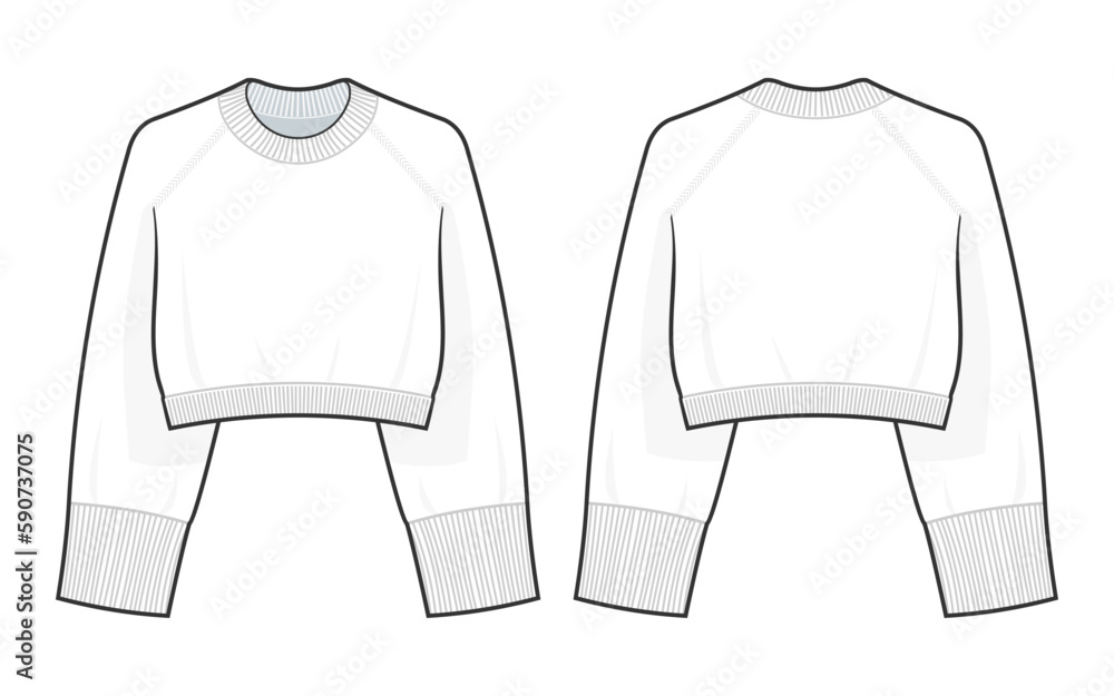 Cashmere Sweater technical drawing template. Plain Knit Sweater