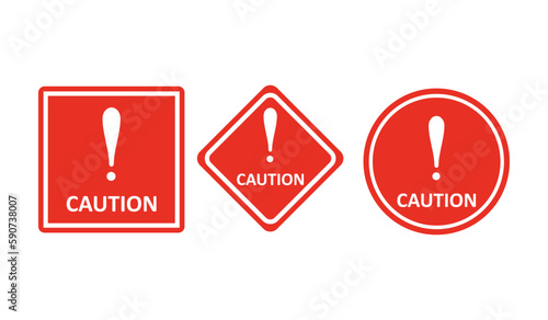 Art & IllustratioWarning sign. Caution icon. Caution symbol. Vector illustration.
Several hazard warning symbols on a red background. Suitable for use in the design of warnings, road signs etcn photo