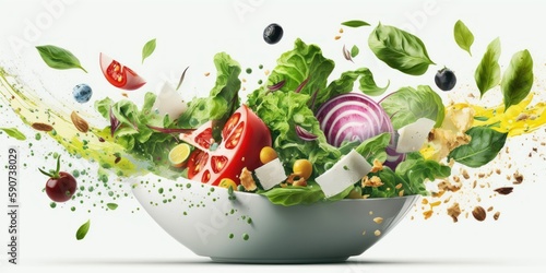 salad isolated on white background, vegetables, generative ai
