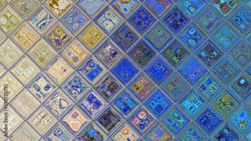Geometric colorful pattern with tiles and reflections