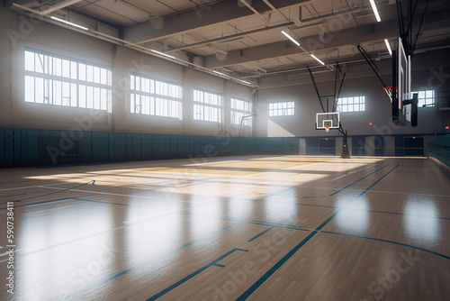 Empty, Sunlit Gymnasium in a High School: Where Memories Were Made