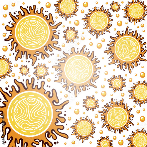 Vector background on the theme of the sun with prominences in cartoon style.