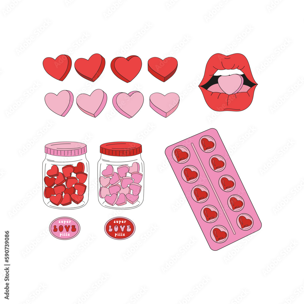 Fotografie Love heart shaped pills set