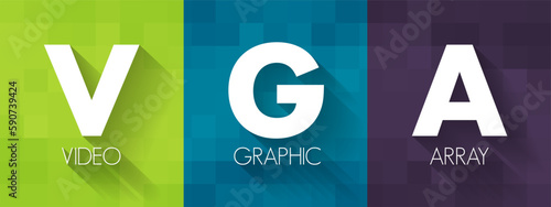 VGA Video Graphic Array - video display controller and accompanying de facto graphics standard, acronym text concept background