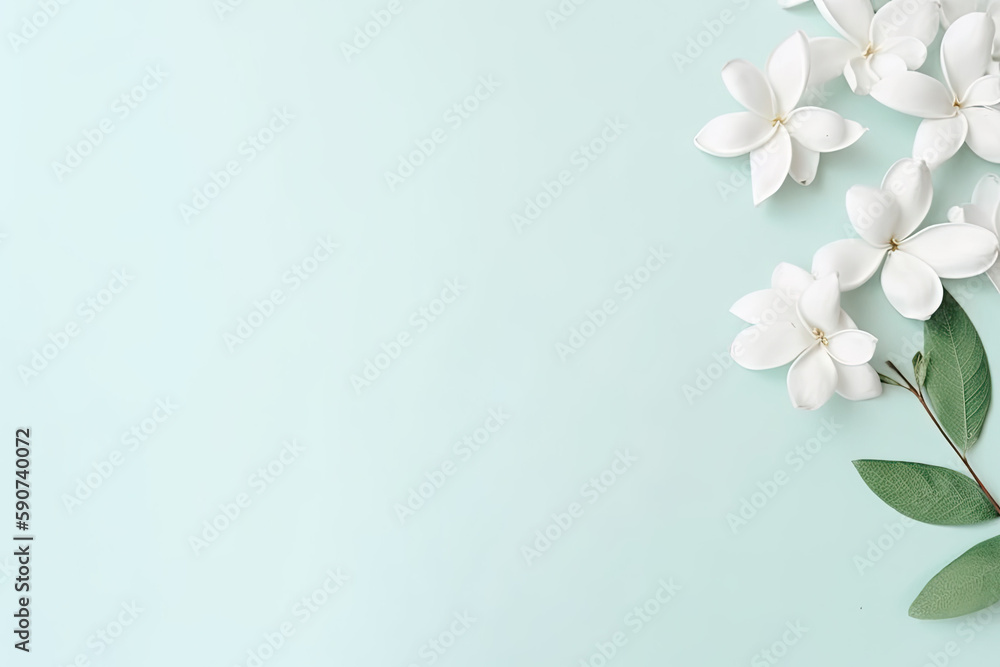 Fototapeta premium Flat lay image of flowers, twigs and leafs. perfect for backgrounds, weddings, decoration etc.