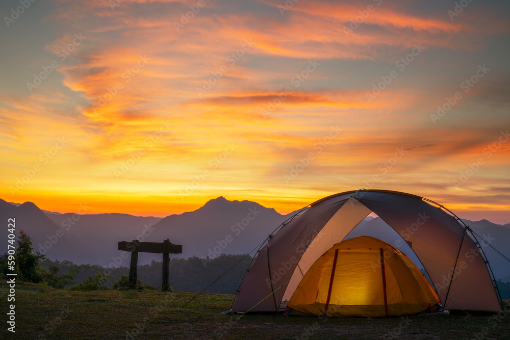Tent in camping location at Mon Kalakojo with star and mountain view, Tak, Northern of Thailand