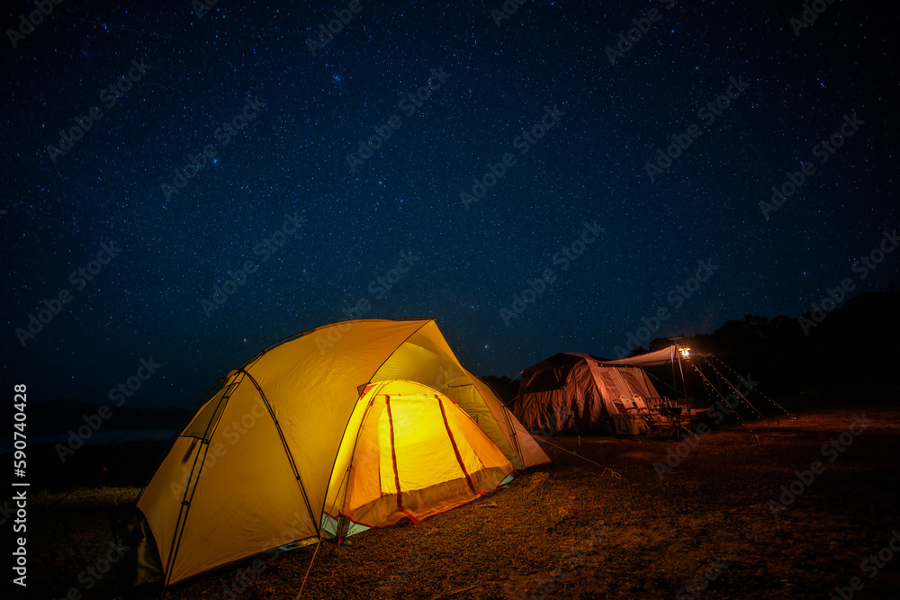Tent in camping location at Mon Kalakojo with star and mountain view
