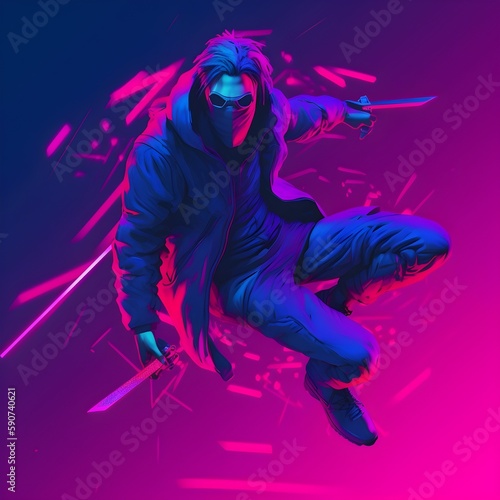 "Electric Shadow: A Neon Ninja in the Metaverse" / Generative AI Artwork © Christophe
