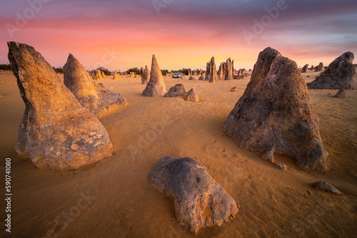 Yellow sand and sand stone rocks in the Pinnacles Desert near Perth