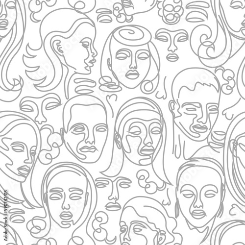 abstract faces contour seamless vector pattern