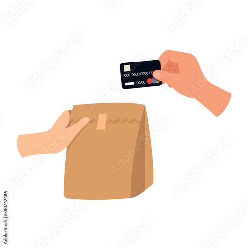 hand holding a card and pay for shopping order concept, Shopping concept illustrations, payment sign.